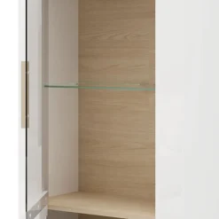 Vetrina Marrone Rovere Bianco Opaco 5 Ripiani Un'anta 64x35x194h cm, Anta e Ripiano Dettaglio Vetro - Cibiana