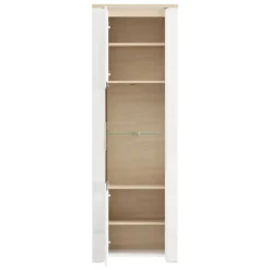 Vetrina Marrone Rovere Bianco Opaco 5 Ripiani Un'anta 64x35x194h cm, Anta e Ripiano Dettaglio Vetro - Cibiana