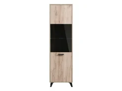 Vetrina Marrone Rovere Chiaro Nero 4 Ripiani Apertura Battente 53.5x33x191.5h cm, Un'anta - Raggiolo