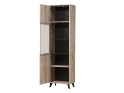 Vetrina Marrone Rovere Chiaro Nero 4 Ripiani Apertura Battente 53.5x33x191.5h cm, Un'anta - Raggiolo