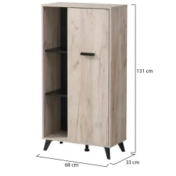 Vetrina Marrone Rovere Chiaro Nero 4 Ripiani Un'anta 67.5x33x130.5h cm, 6 Vani - Dolzago