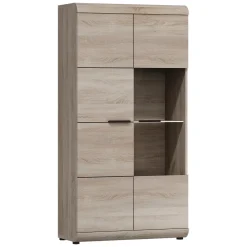 Vetrina Marrone Rovere Nero 8 Ripiani 2 Ante 80x37x194h cm, con led Angoli Arrotondati - Ladara