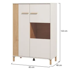 Vetrina Marrone Rovere Nodi Beige 4 Ripiani Cassetti 59.5x40x192.5h cm, Un'anta - Mondaino