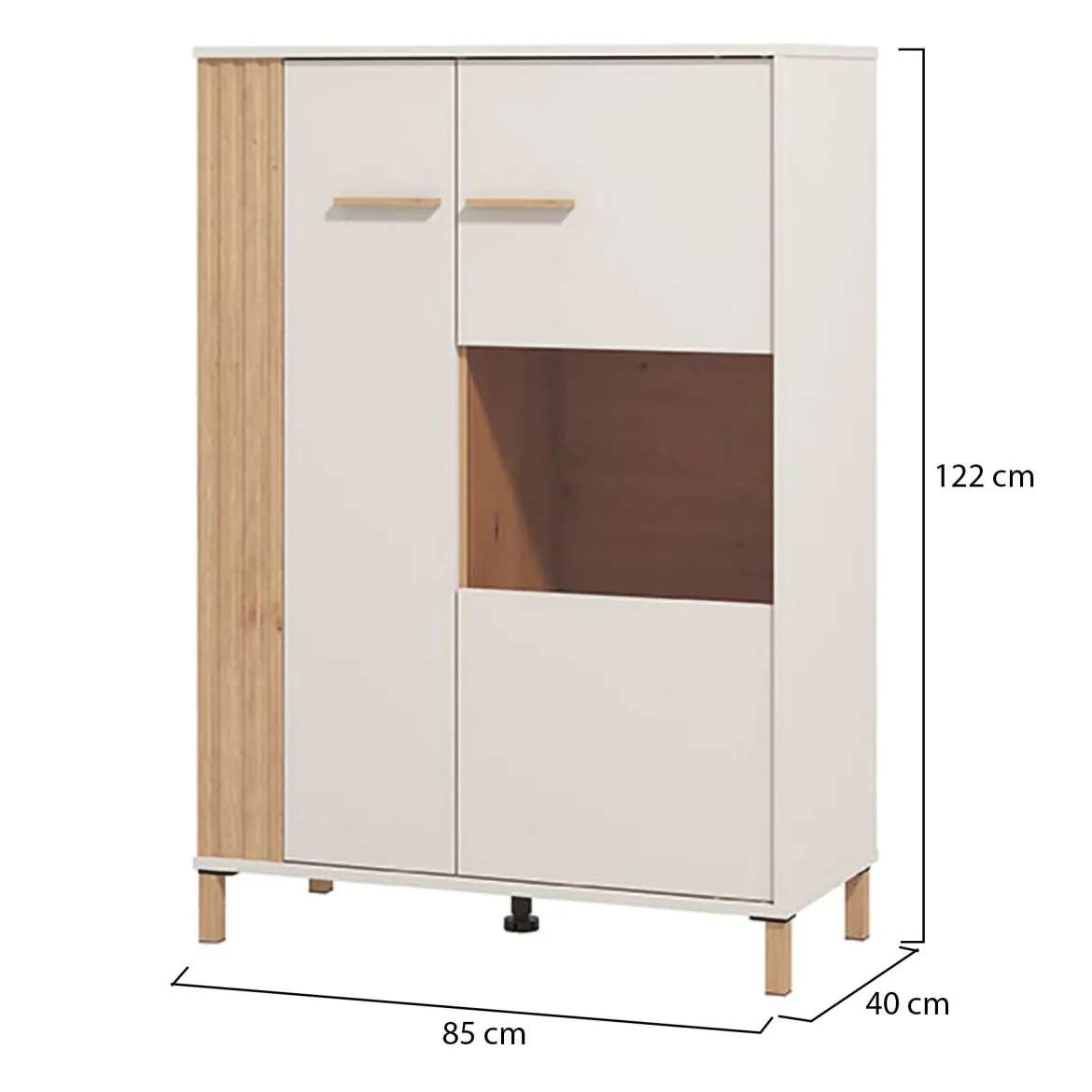 Vetrina Marrone Rovere Nodi Beige 4 Ripiani Cassetti 59.5x40x192.5h cm, Un'anta - Mondaino