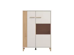 Vetrina Marrone Rovere Nodi Beige 4 Ripiani Cassetti 59.5x40x192.5h cm, Un'anta - Mondaino