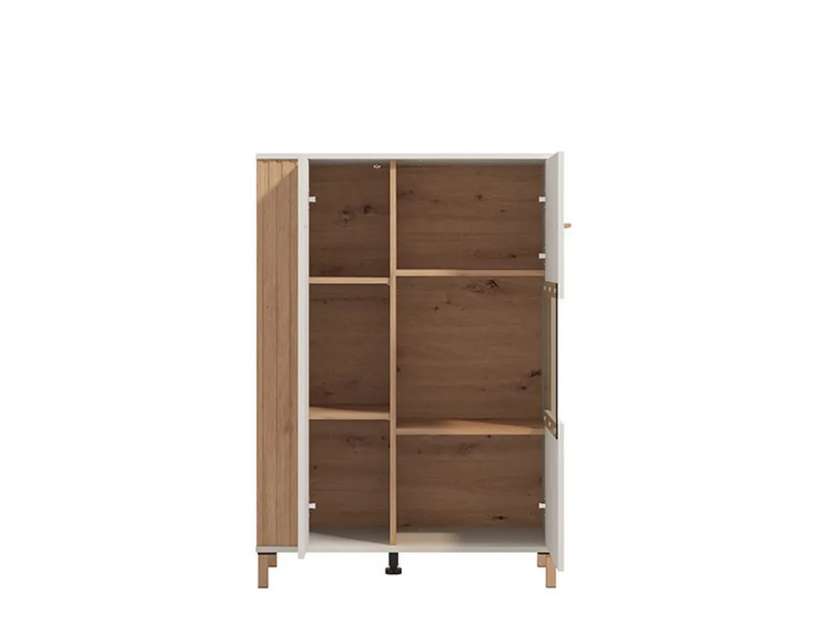 Vetrina Marrone Rovere Nodi Beige 4 Ripiani Cassetti 59.5x40x192.5h cm, Un'anta - Mondaino