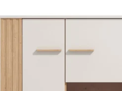Vetrina Marrone Rovere Nodi Beige 4 Ripiani Cassetti 59.5x40x192.5h cm, Un'anta - Mondaino