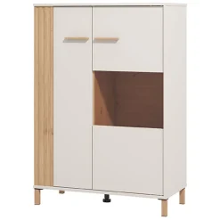 Vetrina Marrone Rovere Nodi Beige 4 Ripiani Cassetti 59.5x40x192.5h cm, Un'anta - Mondaino