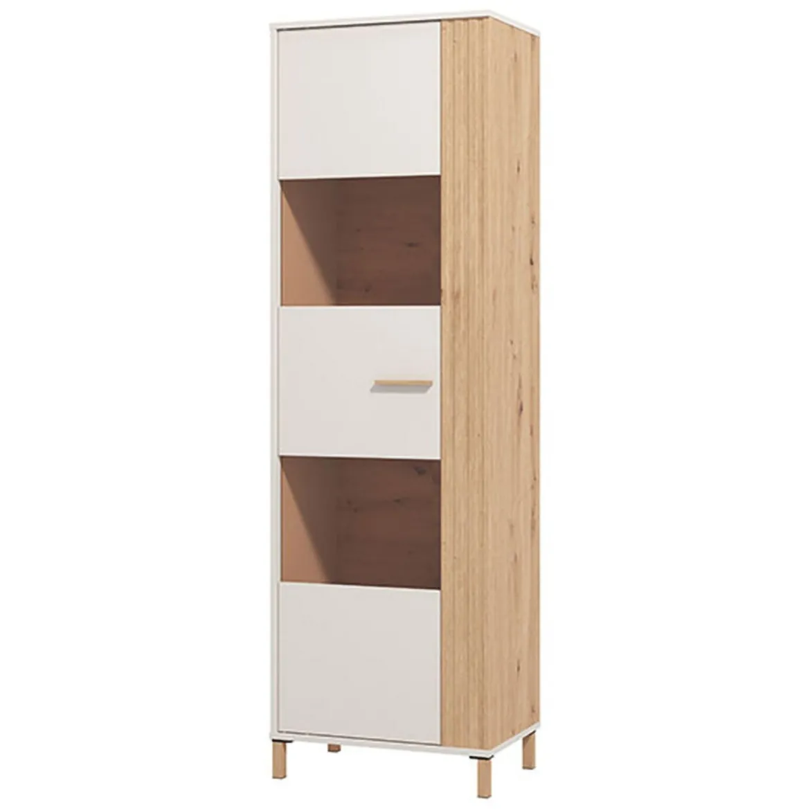 Vetrina Marrone Rovere Nodi Beige 4 Ripiani Cassetti 59.5x40x192.5h cm, Un'anta - Mondaino