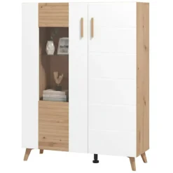 Vetrina Marrone Rovere Nodi Bianco un Ripiano Apertura Battente 58x35x202.5h cm, Un'anta - Camastra