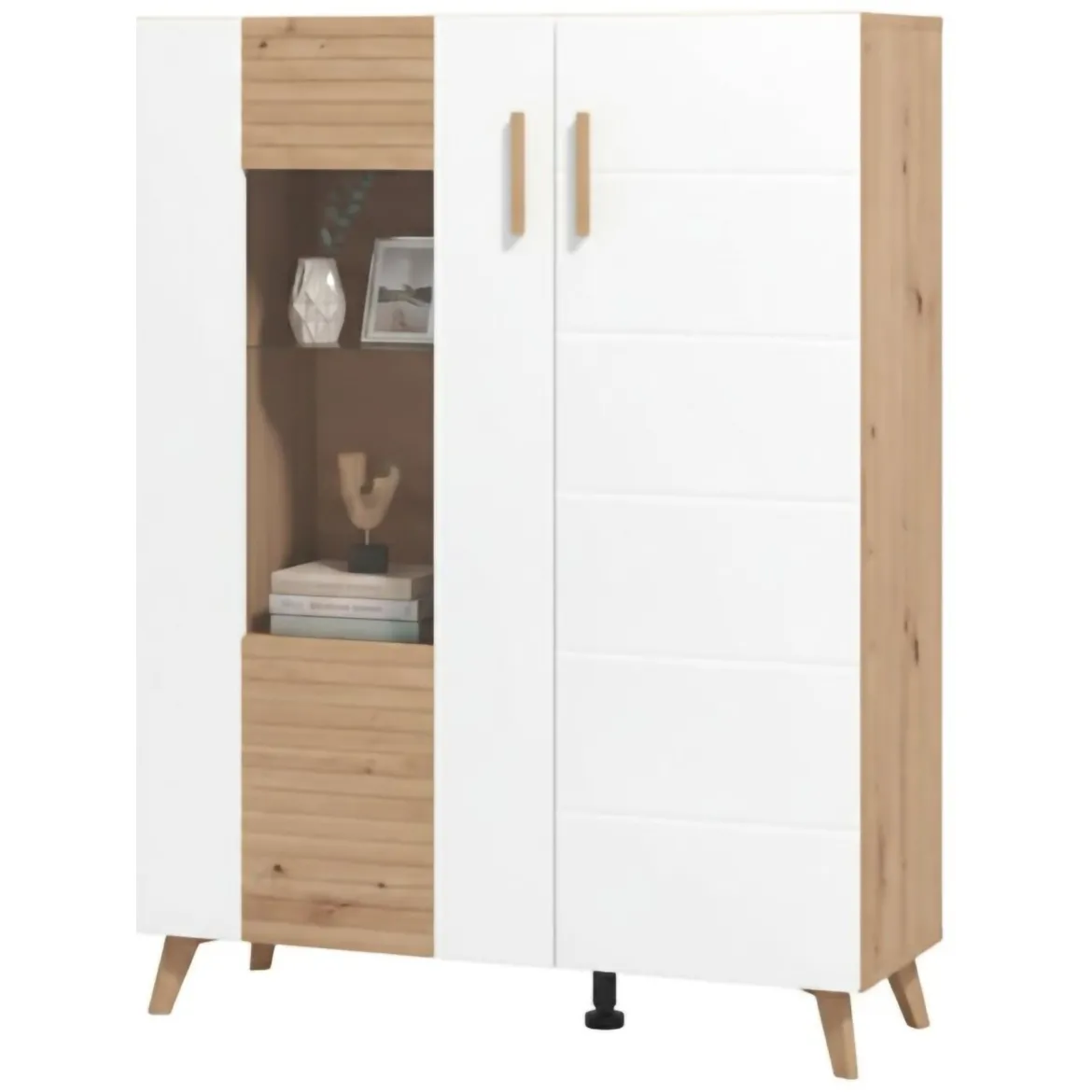 Vetrina Marrone Rovere Nodi Bianco un Ripiano Apertura Battente 58x35x202.5h cm, Un'anta - Camastra