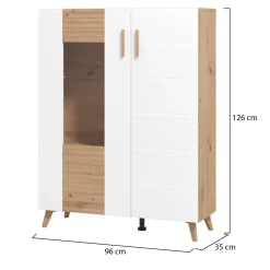 Vetrina Marrone Rovere Nodi Bianco un Ripiano Apertura Battente 58x35x202.5h cm, Un'anta - Camastra