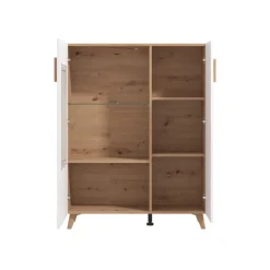 Vetrina Marrone Rovere Nodi Bianco un Ripiano Apertura Battente 58x35x202.5h cm, Un'anta - Camastra