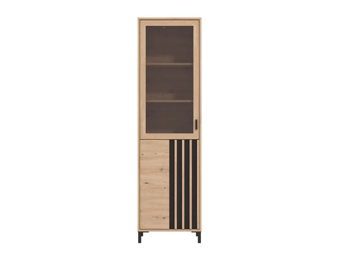Vetrina Marrone Rovere Nodi Nero 4 Ripiani Apertura Battente 54.5x40x195h cm, 2 Ante - Sorisole