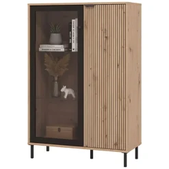 Vetrina Marrone Rovere Nodi Nero 6 Ripiani 2 Ante 90x40x149h cm, con Piedini - Lafasoli