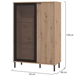 Vetrina Marrone Rovere Nodi Nero 6 Ripiani 2 Ante 90x40x149h cm, con Piedini - Lafasoli