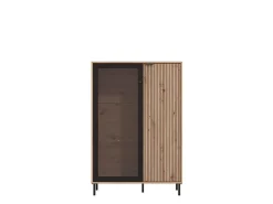 Vetrina Marrone Rovere Nodi Nero 6 Ripiani 2 Ante 90x40x149h cm, con Piedini - Lafasoli