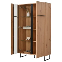 Vetrina Marrone Rovere Nodi Nero 8 Ripiani Apertura Battente 84.5x35x193.5h cm, 4 Ante - Gissi