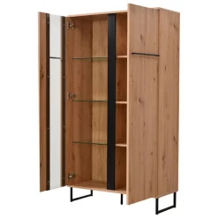 Vetrina Marrone Rovere Nodi Nero 6 Ripiani Apertura Battente 84.5x35x153.5h cm, 2 Ante - Mentana