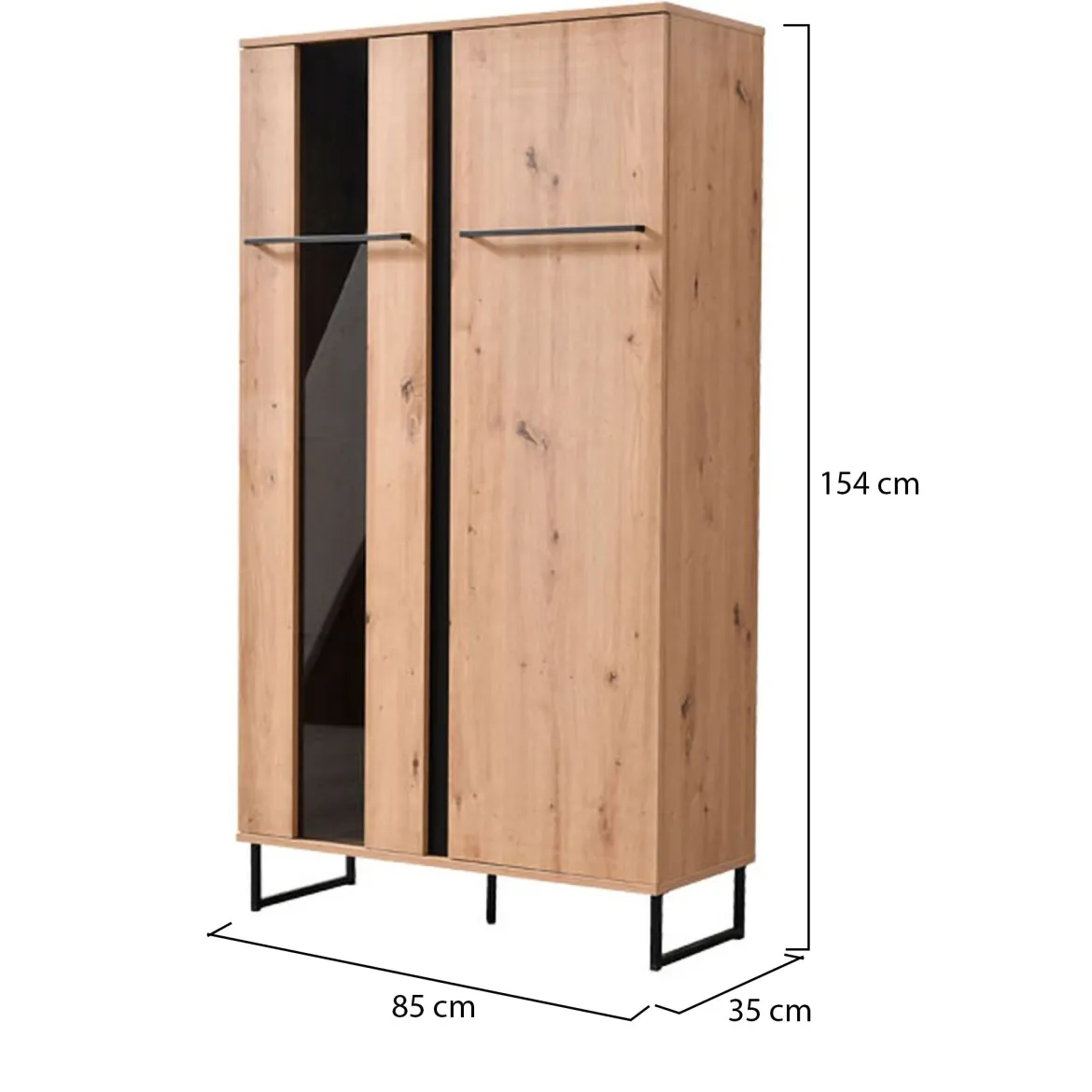 Vetrina Marrone Rovere Nodi Nero 8 Ripiani Apertura Battente 84.5x35x193.5h cm, 4 Ante - Gissi