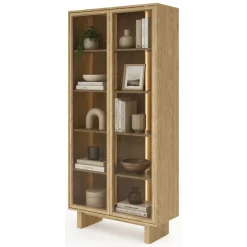 Vetrina Marrone Rovere Trasparente Rovere 4 Ripiani 2 Ante 94x38x195h cm, con led - Hasa