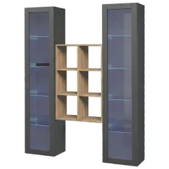 Vetrina Nero Antracite 14 Ripiani Apertura Battente 40x30x180h cm, 2 Ante - Marea