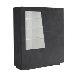 Vetrina Nero Antracite 7 Ripiani 9 Vani 120x43x146h cm, 2 Ante - Montano